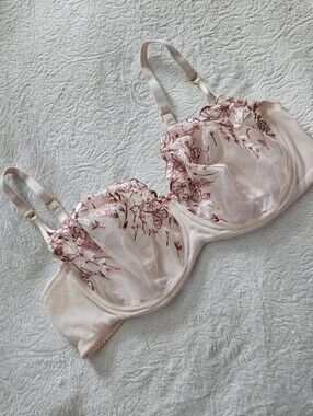 Joyspun Sheer Lace Underwire Bra 38D Pink Rose Gold Butterfly Embroidered JS1014